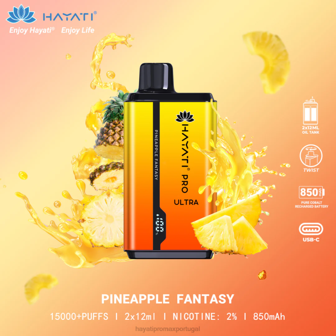 Hayati Pro Ultra 15.000 baforadas descartáveis J4PV208 fantasia de abacaxi - Hayati Vape Shop Hayati Pro Ultra 15.000 baforadas descartáveis J4PV208 fantasia de abacaxi - Hayati Vape Shop
