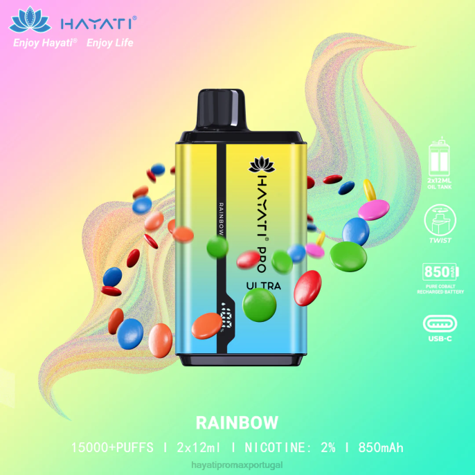 Hayati Pro Ultra 15.000 baforadas descartáveis J4PV209 arco-íris - Hayati Flavour Vapes Hayati Pro Ultra 15.000 baforadas descartáveis J4PV209 arco-íris - Hayati Flavour Vapes