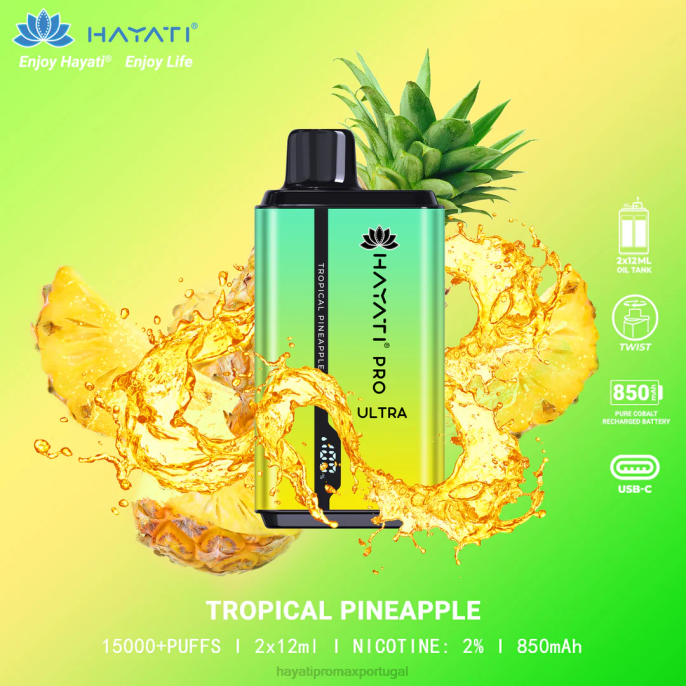 Hayati Pro Ultra 15.000 baforadas descartáveis J4PV213 abacaxi tropical - Hayati Disposable Vape Hayati Pro Ultra 15.000 baforadas descartáveis J4PV213 abacaxi tropical - Hayati Disposable Vape