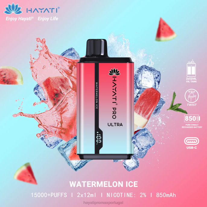 Hayati Pro Ultra 15.000 baforadas descartáveis J4PV214 gelo de melancia - Hayati Vape Flavours Hayati Pro Ultra 15.000 baforadas descartáveis J4PV214 gelo de melancia - Hayati Vape Flavours
